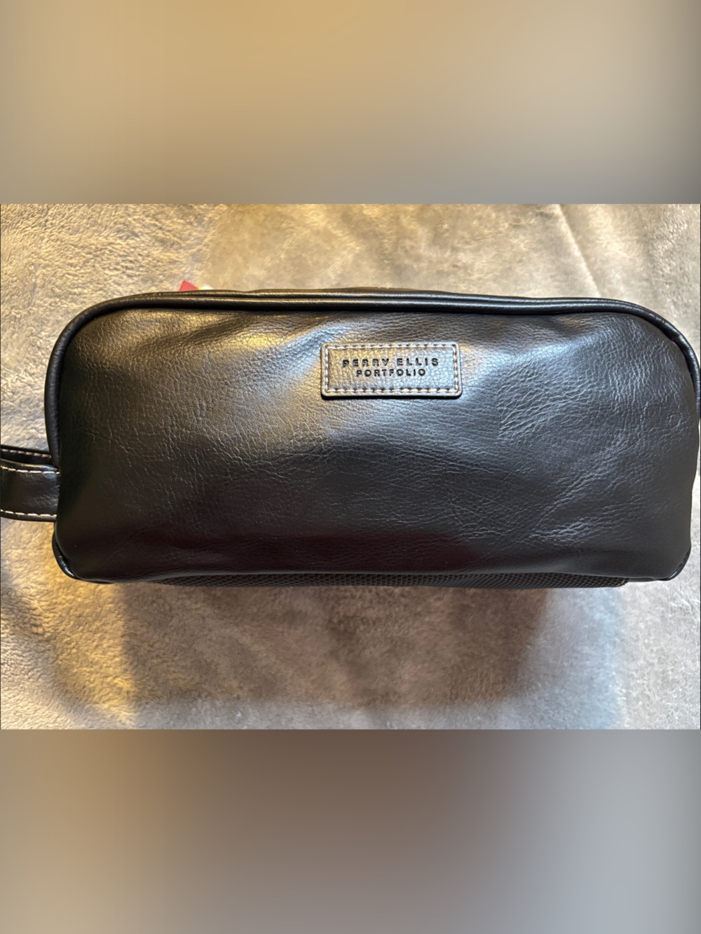 Perry Ellis Black Pebble Leather Toiletry Bag